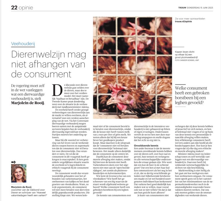 Laat dierenwelzijn niet over aan de consument